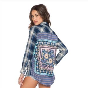 Tolani Emma Printed Plaid Flannel Button Shirt Top